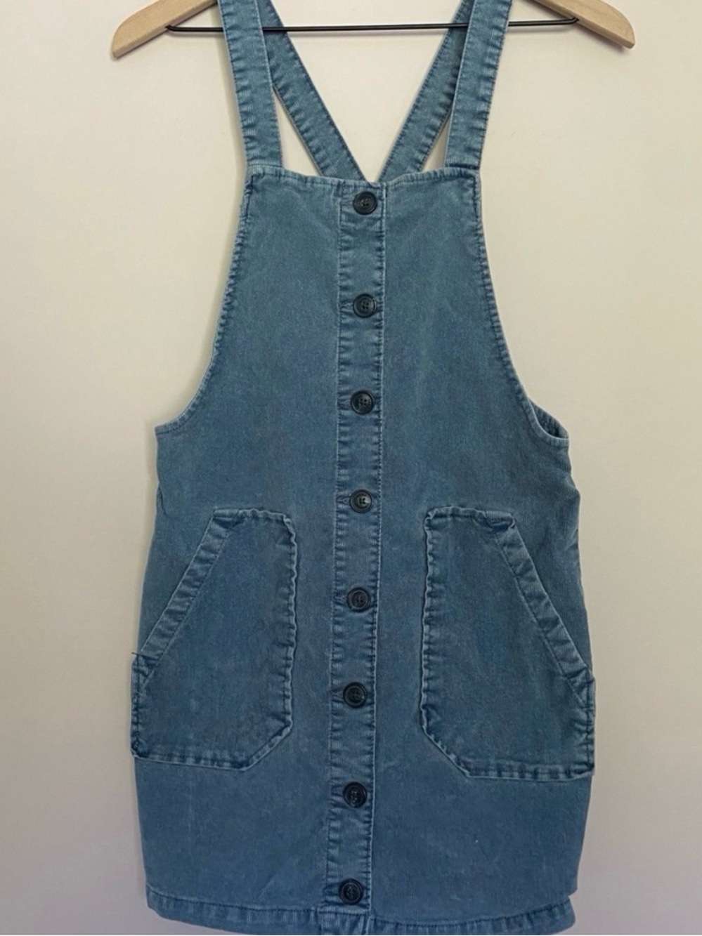 American Eagle Blue Corduroy Button Pinafore Dress
